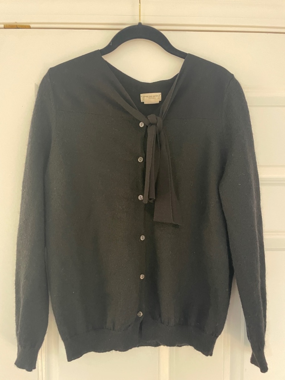 Dries Van Noten Black Bow-Tie Cardigan Sweater